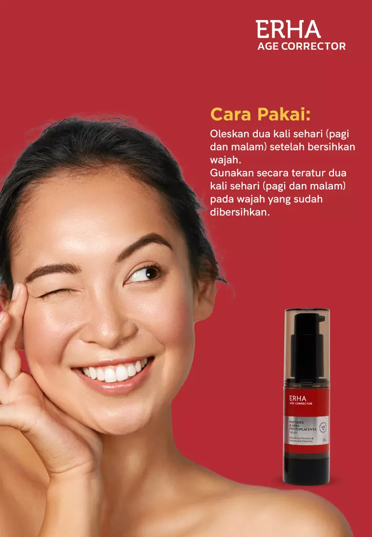 ERHA Age Corrector Serum Peptides & Soya Phytoplacenta for Well-Aging | Mengurangi Garis Halus Kerutan | Melembabkan | Boost Kolagen | Mencerahkan Flek Hitam | Glowing Plumpy | Anti Aging | Kenyal Kencang Cerah