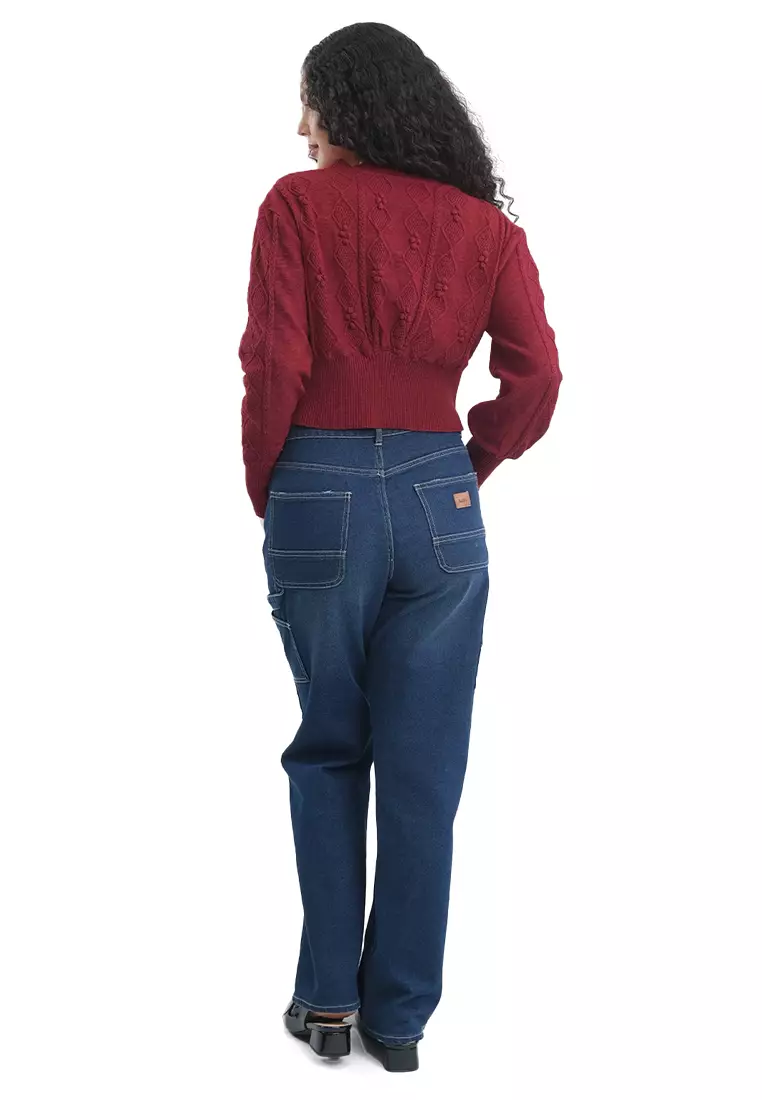 Cropped Button Front Cable Knit Cardigan