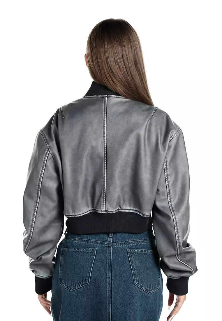 Jaket Lengan Panjang dengan Kantong Lipat Warna Charcoal