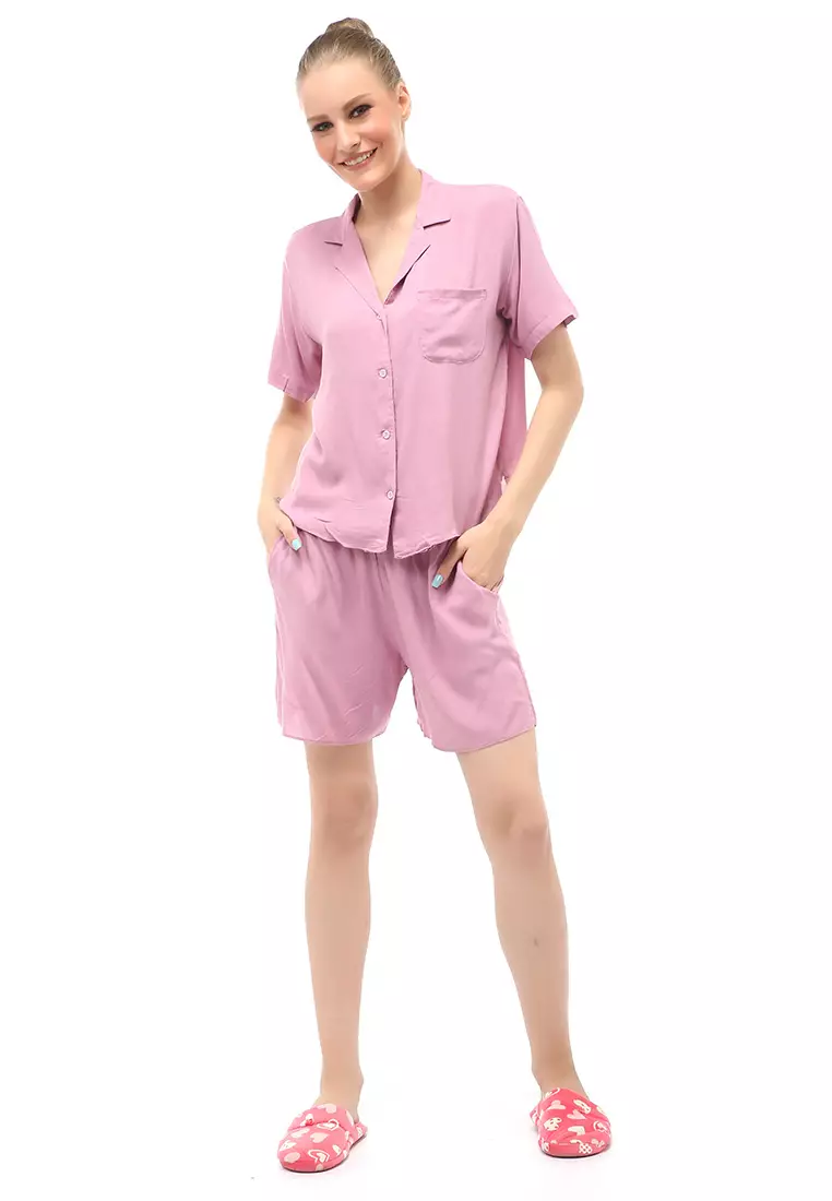 Avalee Setelan Wanita Simple Atasan Bawahan Motif Plain Relaxed Fit - Lilac