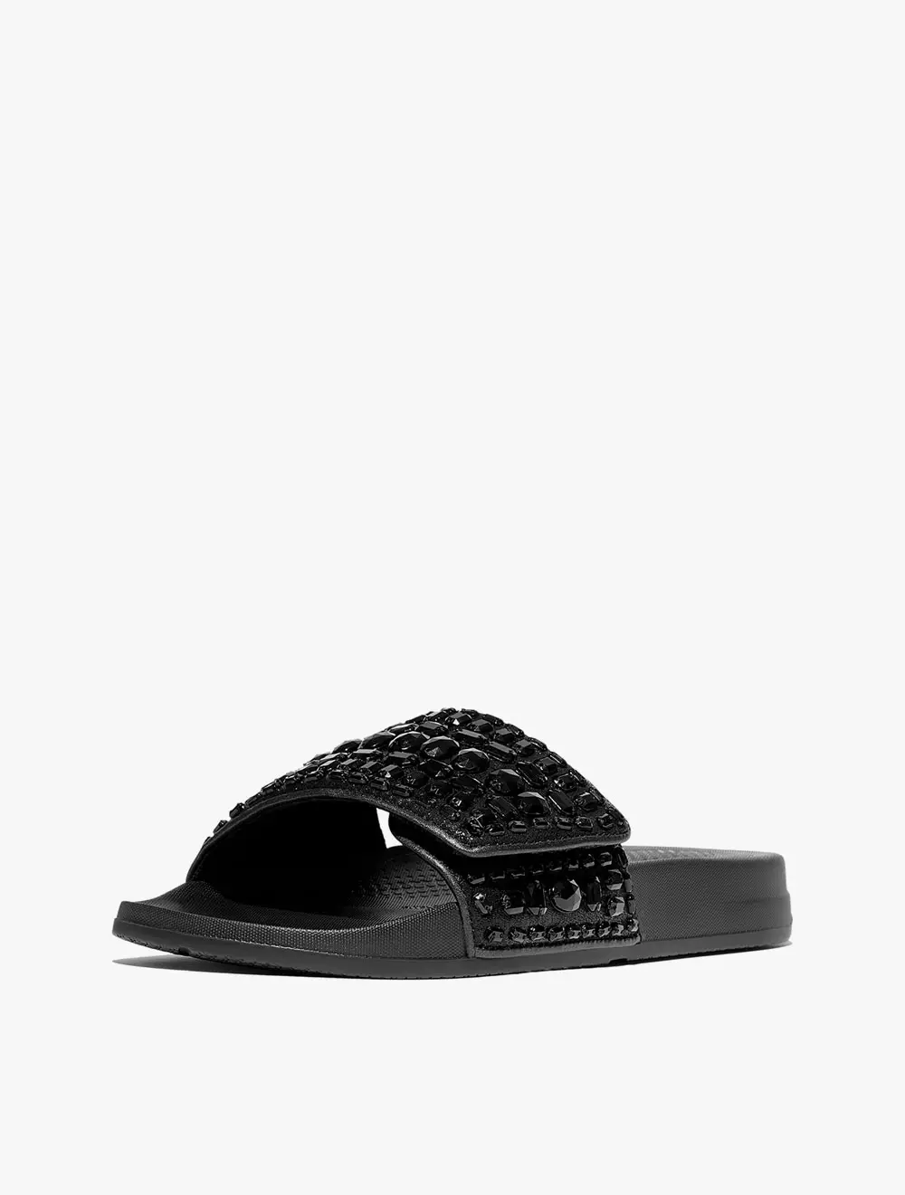 Fitflop Iqushion Adjustable Multi-Crystal Pool Slides - All Black
