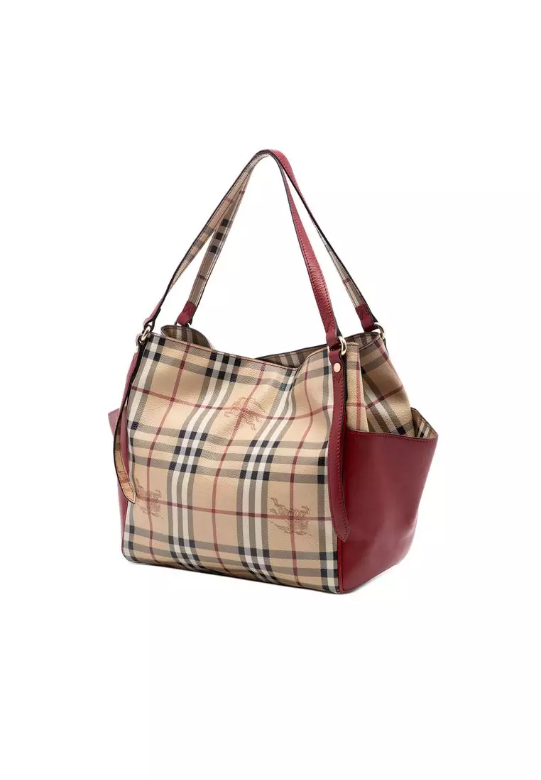 Pre-Loved Burberry Small Leather Trimmed Haymarket Check Coated Canvas Canterbury Tote