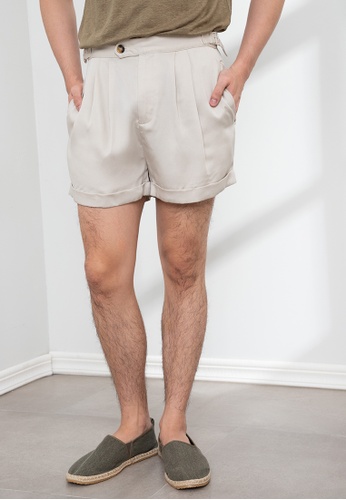Origin by Zalora beige Slim Fit Pleated Shorts made from Tencel 1A104AAF219FA6GS_1