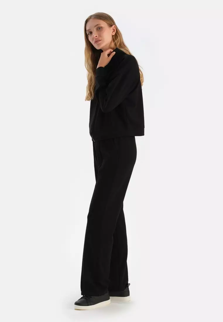 Black Sweatshirt, Standing Collar, Regular Fit, Loungewear for Women