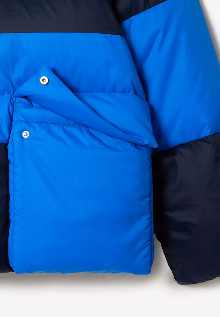 Oversized Colourblock Down Jacket, Adjustable Hood