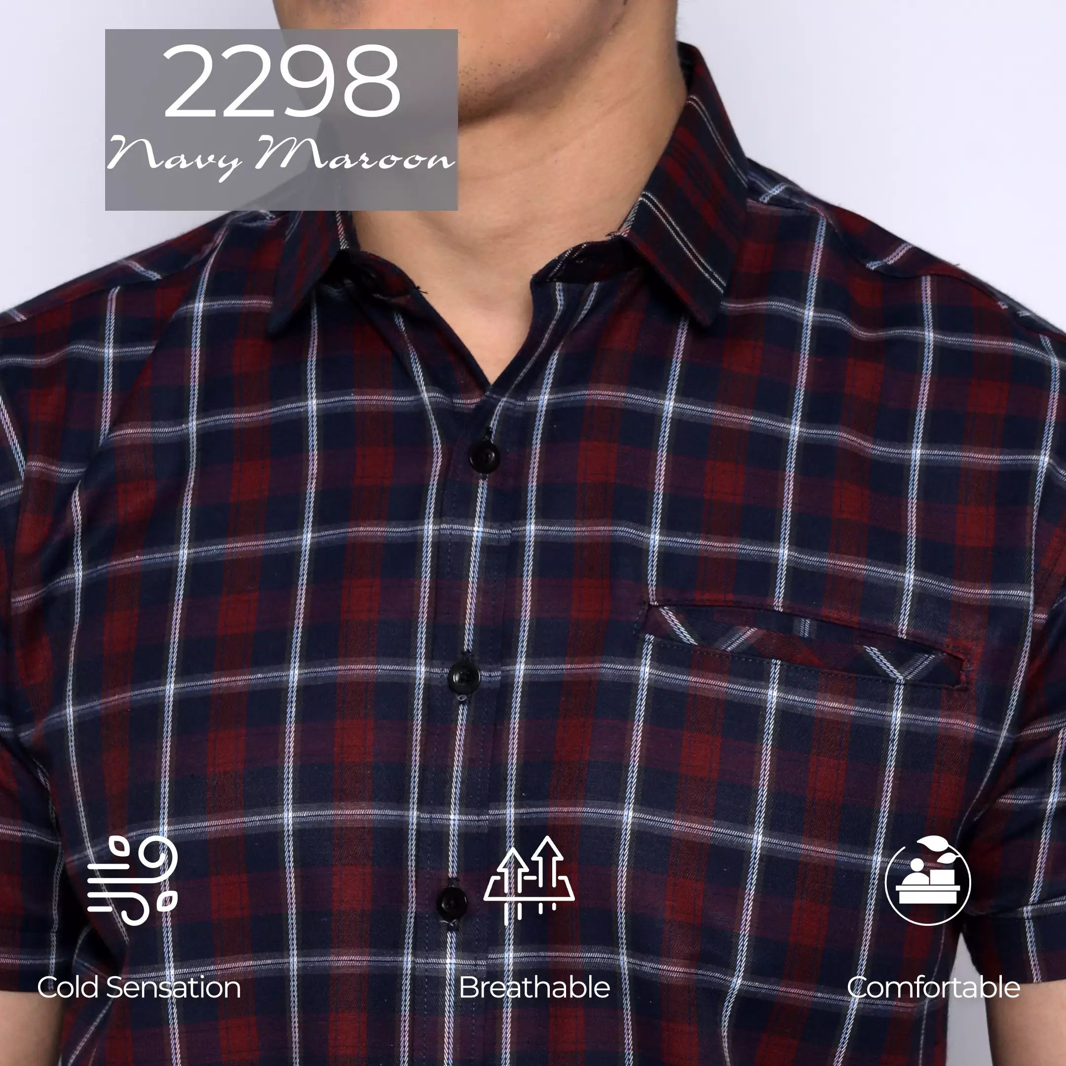 Simple Perfect Kemeja Chicago Pria Lengan Pendek Exclusive Motif Kotak 2298 Navy Maroon