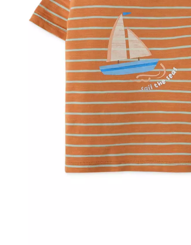 Gingersnaps Baby Amalfi Crush Stripe T-Shirt Orange - Kaos Bayi Laki-laki (Orange)
