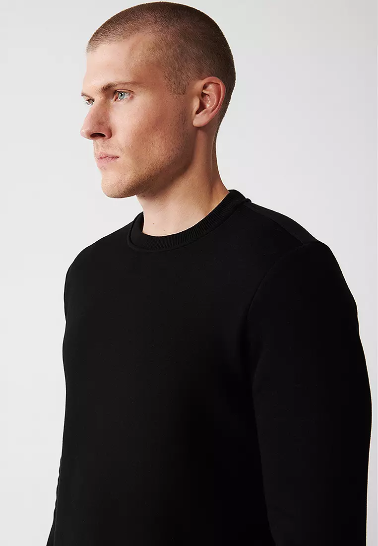 Buy Avva Mens Black Sweatshirt Crew Neck With Fleece Inside 3 Thread