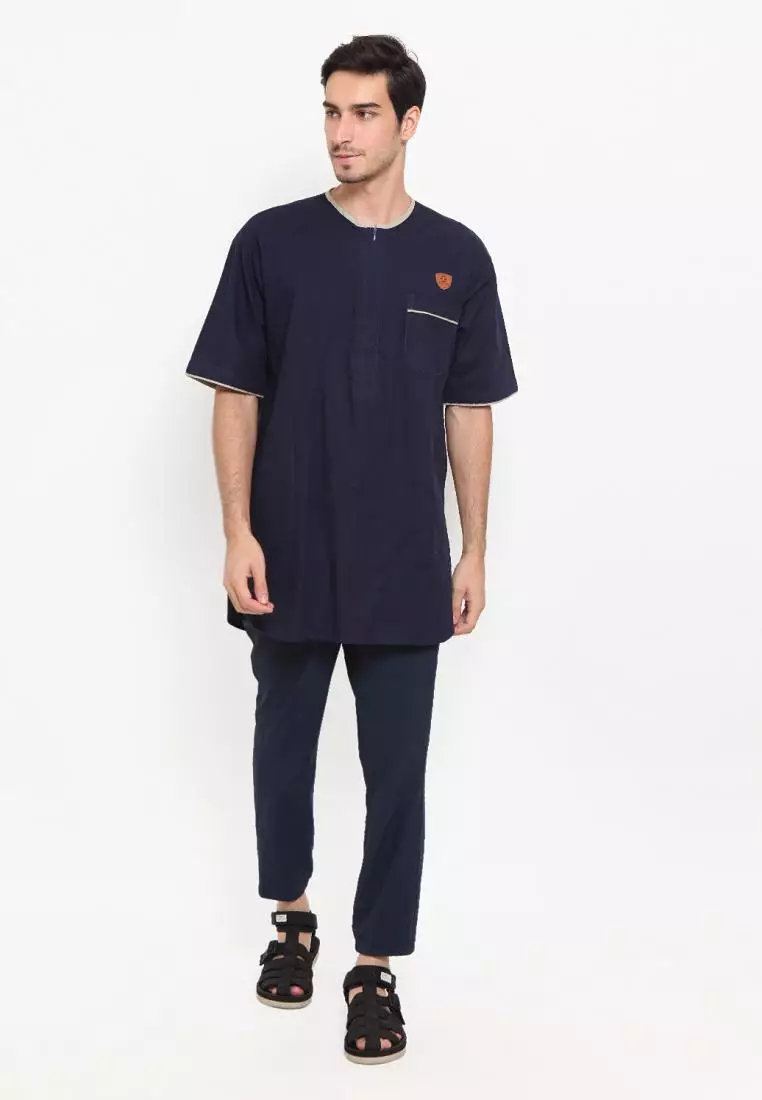 Zayidan Baju Koko Gamis Muslim Pria Umar - Navy