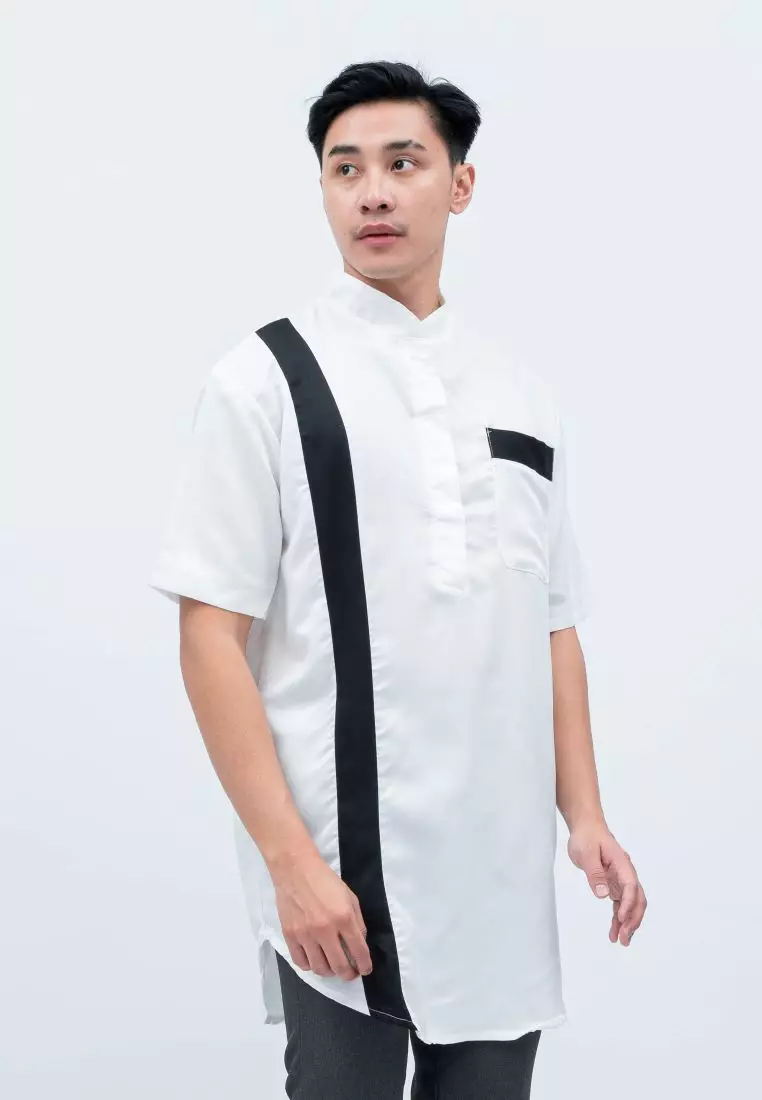 Baju Koko Kurta Pakistan Lengan Pendek Muslim Gamis Pria Houseofcuff J PUTIH