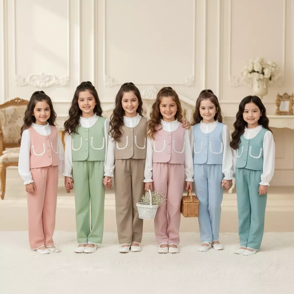 Two Mix - Setelan Baju Vest Lebaran 2026 Anak Perempuan - Set Raya Gamis Ank Cewek 3 -12 Tahun 4466 LATTE