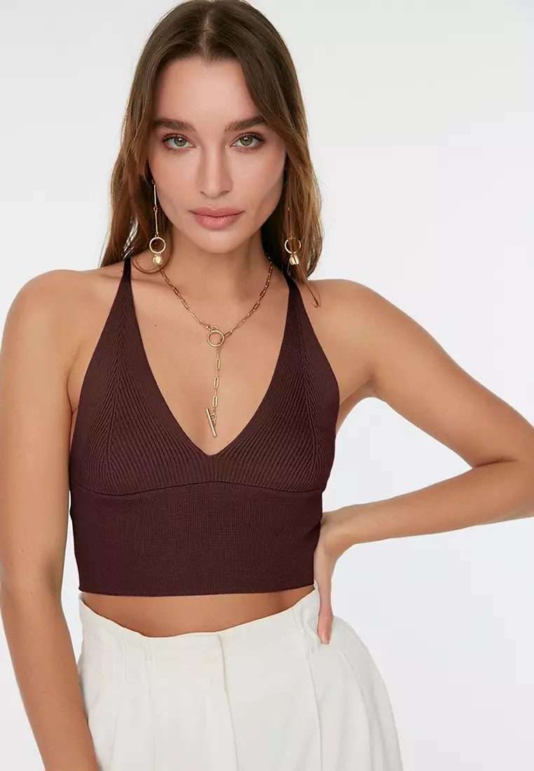 Brick Super Crop Back Detailed Knitted Thin Blouse TWOSS22BZ0760