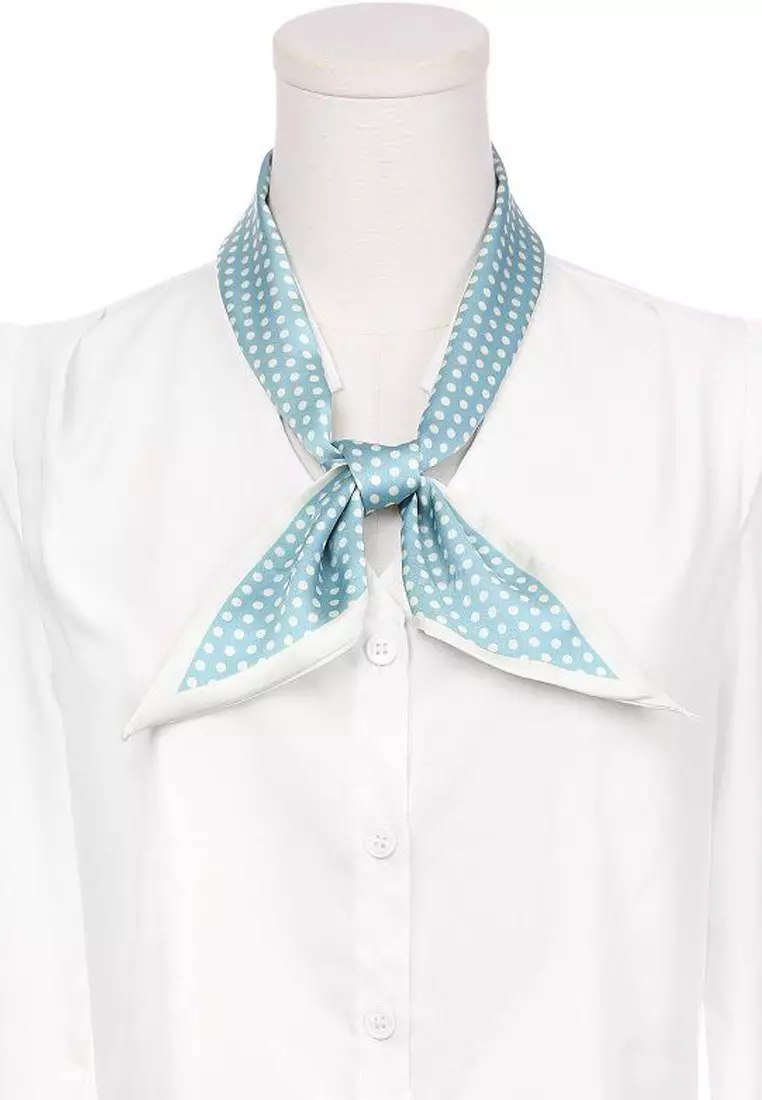 Aksesoris Wanita Polka Dots Twilly Skinny Multi purpose Scarf Aqua Mint 