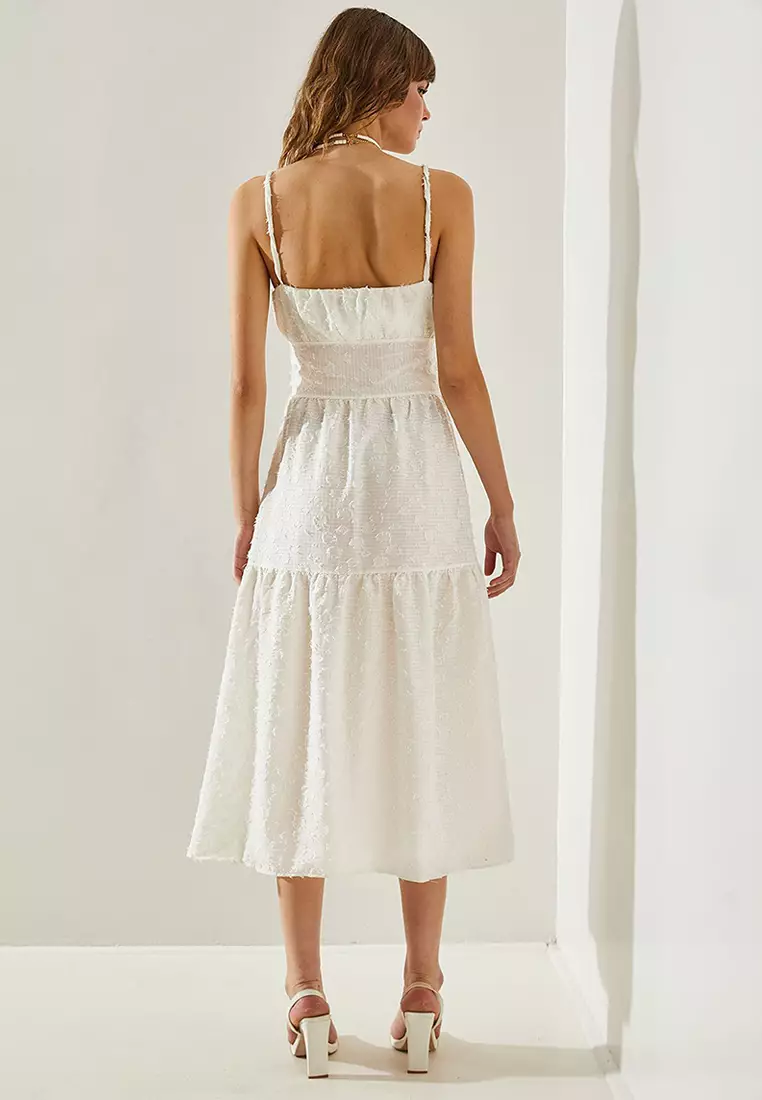 Women's Thin Printed Strap Layered Woven 5616 Dress 60251366