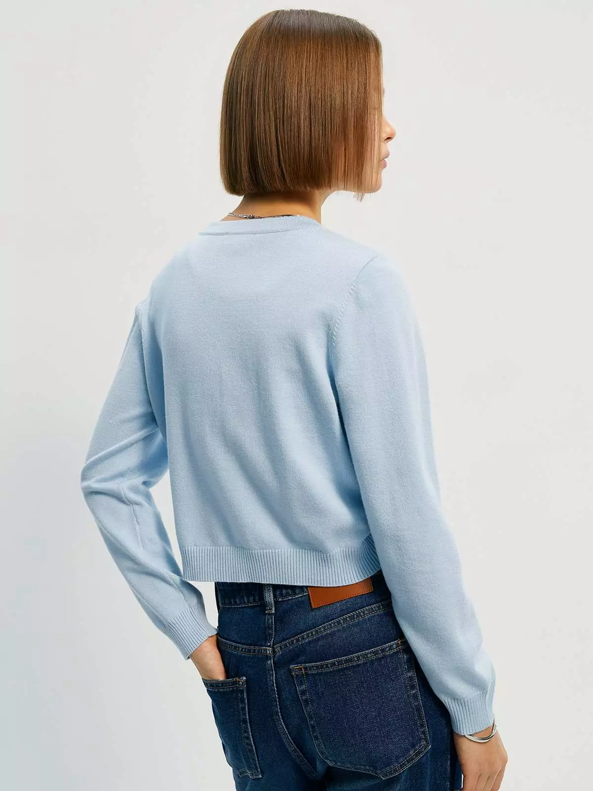 Floral-Embroidered Cardigan - Baby Blue