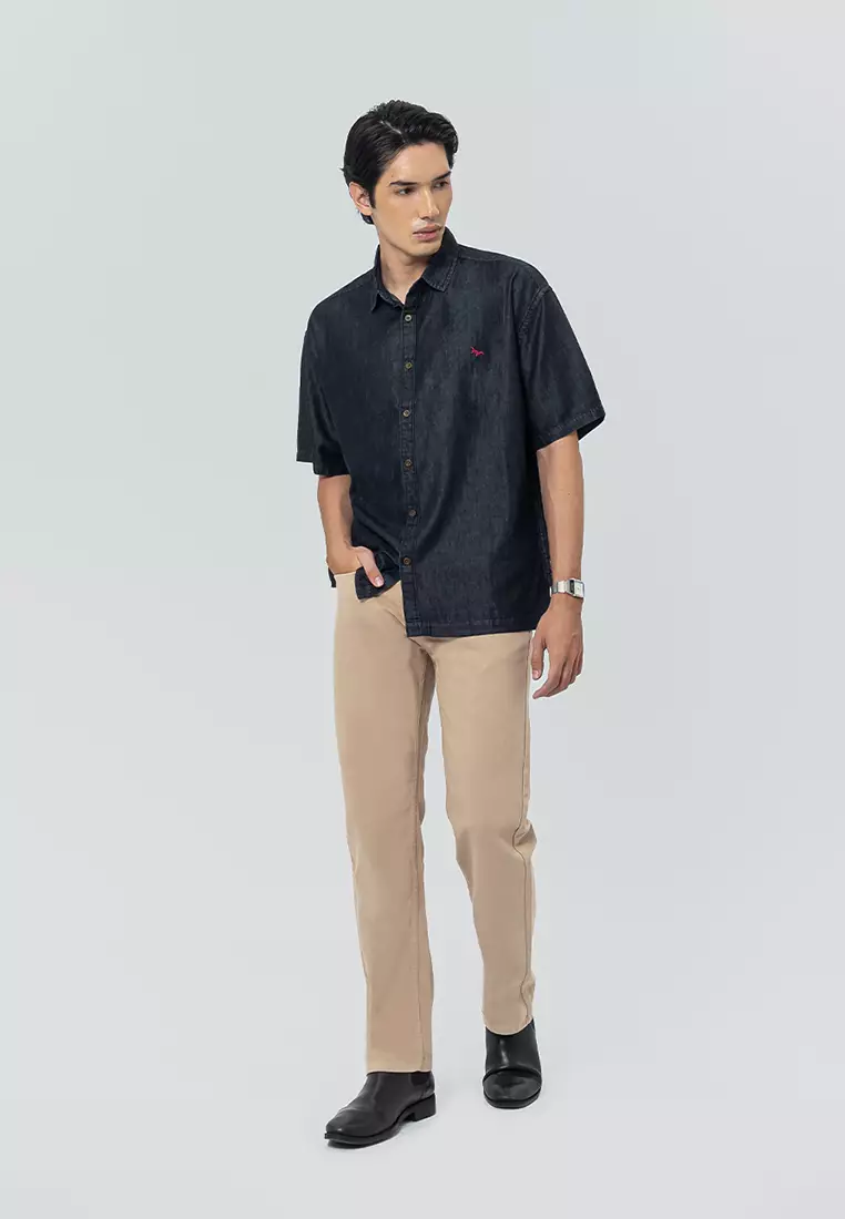 JOYRIDE - Black Kemeja Denim Casual Pria Lengan Pendek SS - Top Man Shirt
