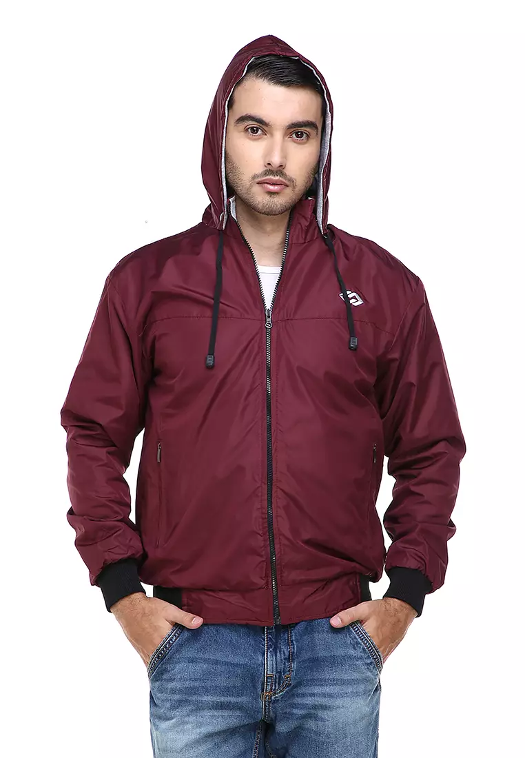 Clover Jaket Parasut Hoodie Pria 2 IN 1 Casual Jacket Two Tone Material Despo Parka Fleece ORIGINAL - Maroon Gray