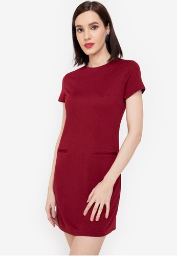 ZALORA WORK red Double Welt Pockets Shift Dress BB310AA9D9A81DGS_1