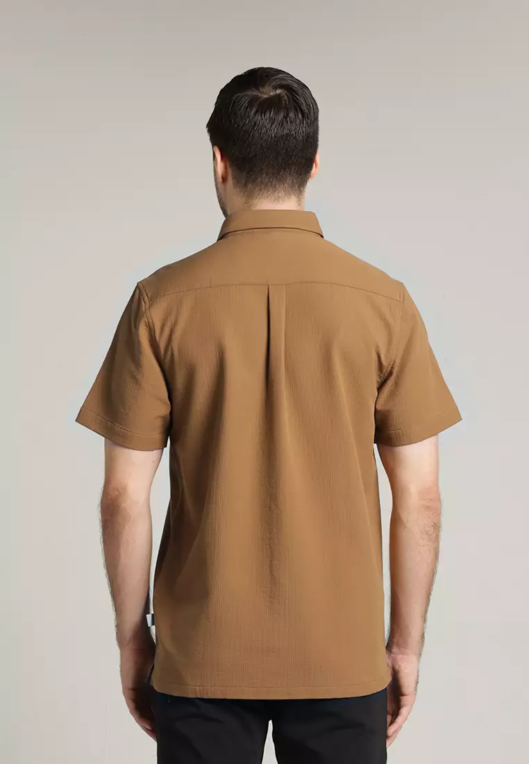 MOC - Kemeja Pria Lengan Pendek Polos Woodie - Brown