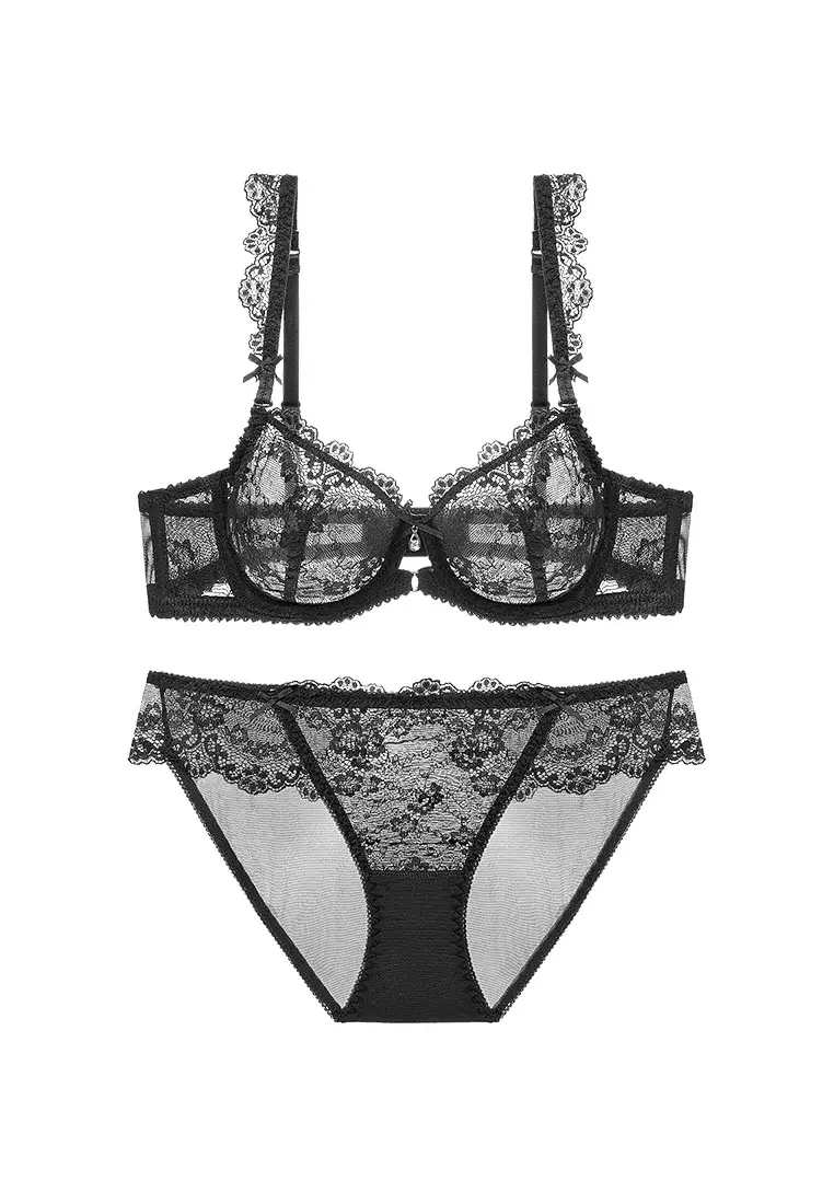 Zitique Womens Non Padded Lace Lingerie Set Bra And Panty Black
