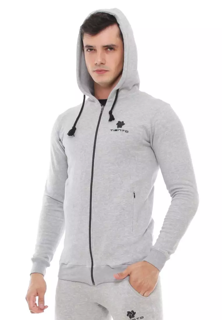 Tiento Jacket Fleece with Zipper Pocket Sporty Grey Jaket Olahraga Saku Resleting Abu-abu
