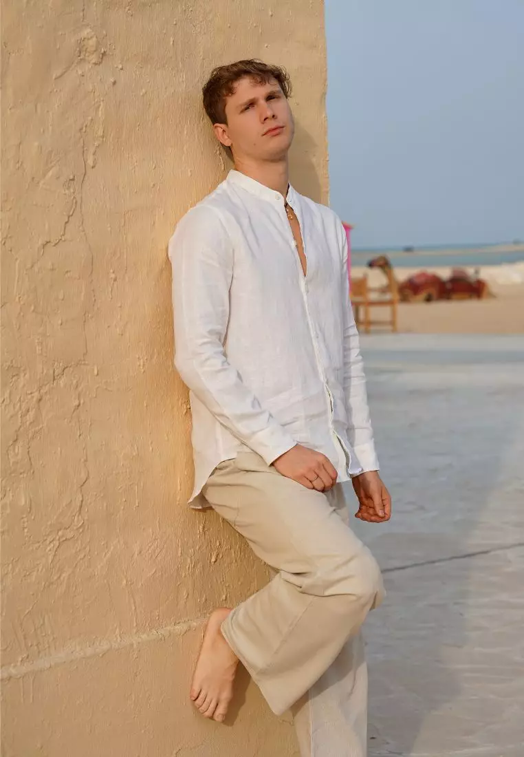 Salt Kemeja Linen Lengan Panjang Pria Putih | Linen Long Sleeve Shirt Men White