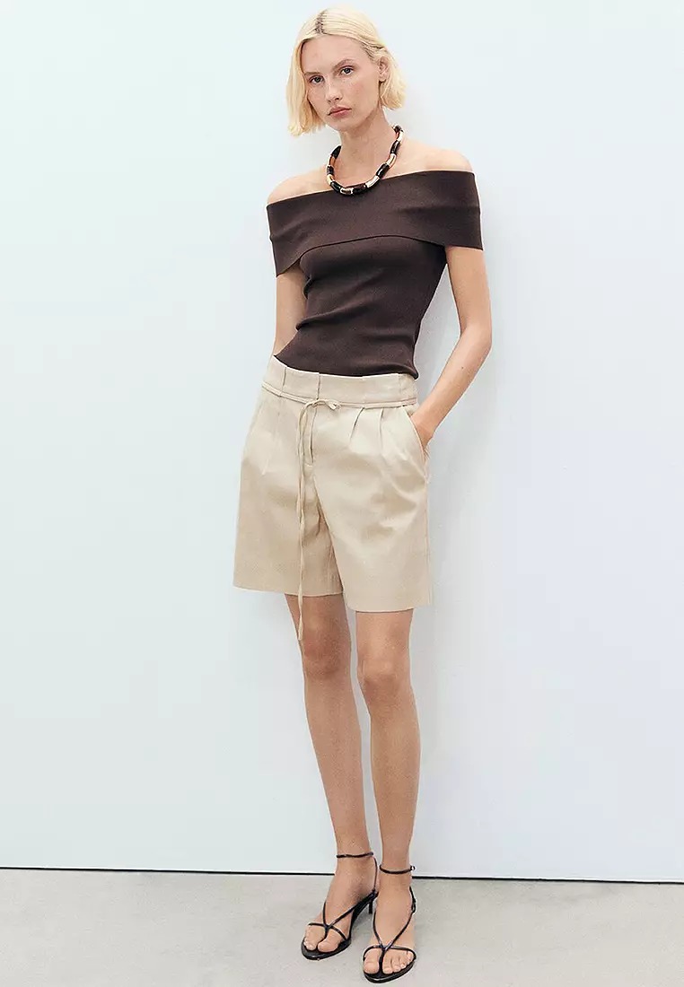 Linen Shorts with Bow and Belt