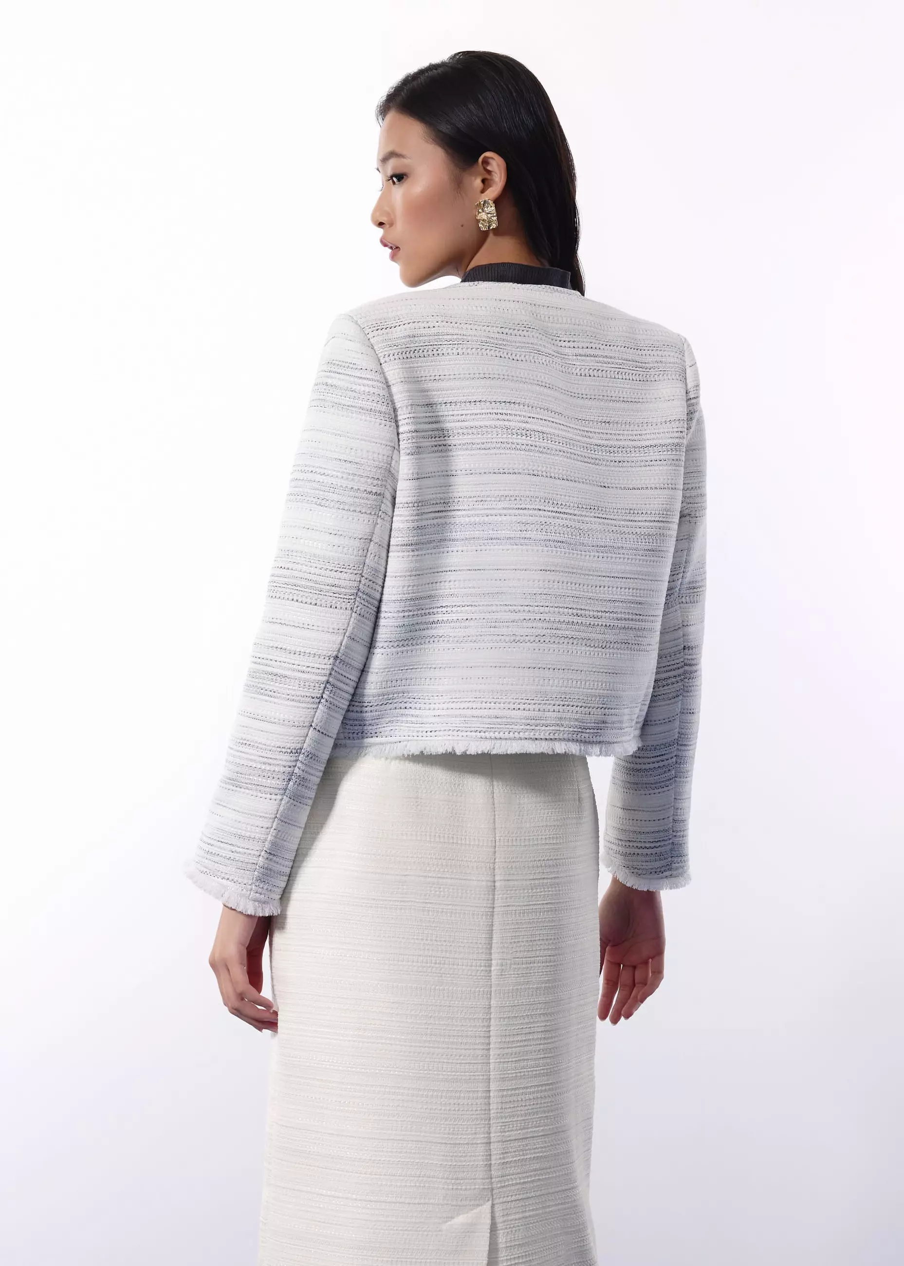 Blazer Wanita - RuchedReady® Ellis Shoulder Padded Jacquard Tweed Boxy Jacket