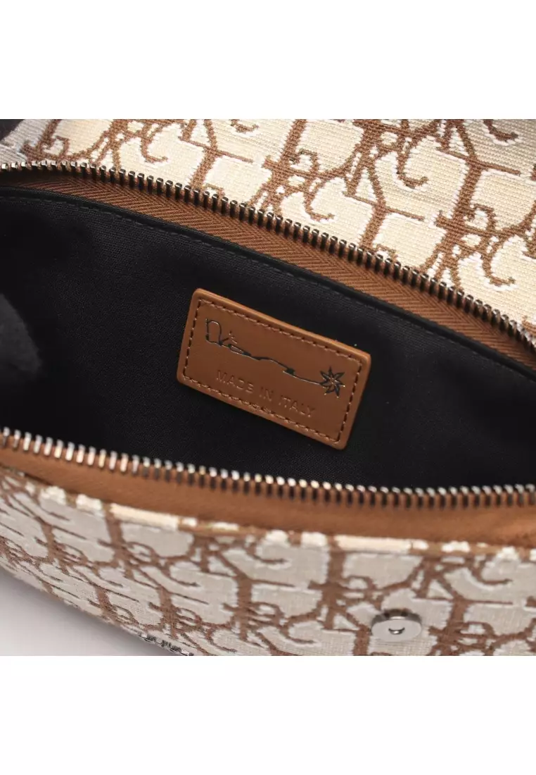Pre-Loved Christian Dior DIOR × TRAVIS SCOTT CACTUS JACK SADDLE saddle arm Pouch canvas beige Brown