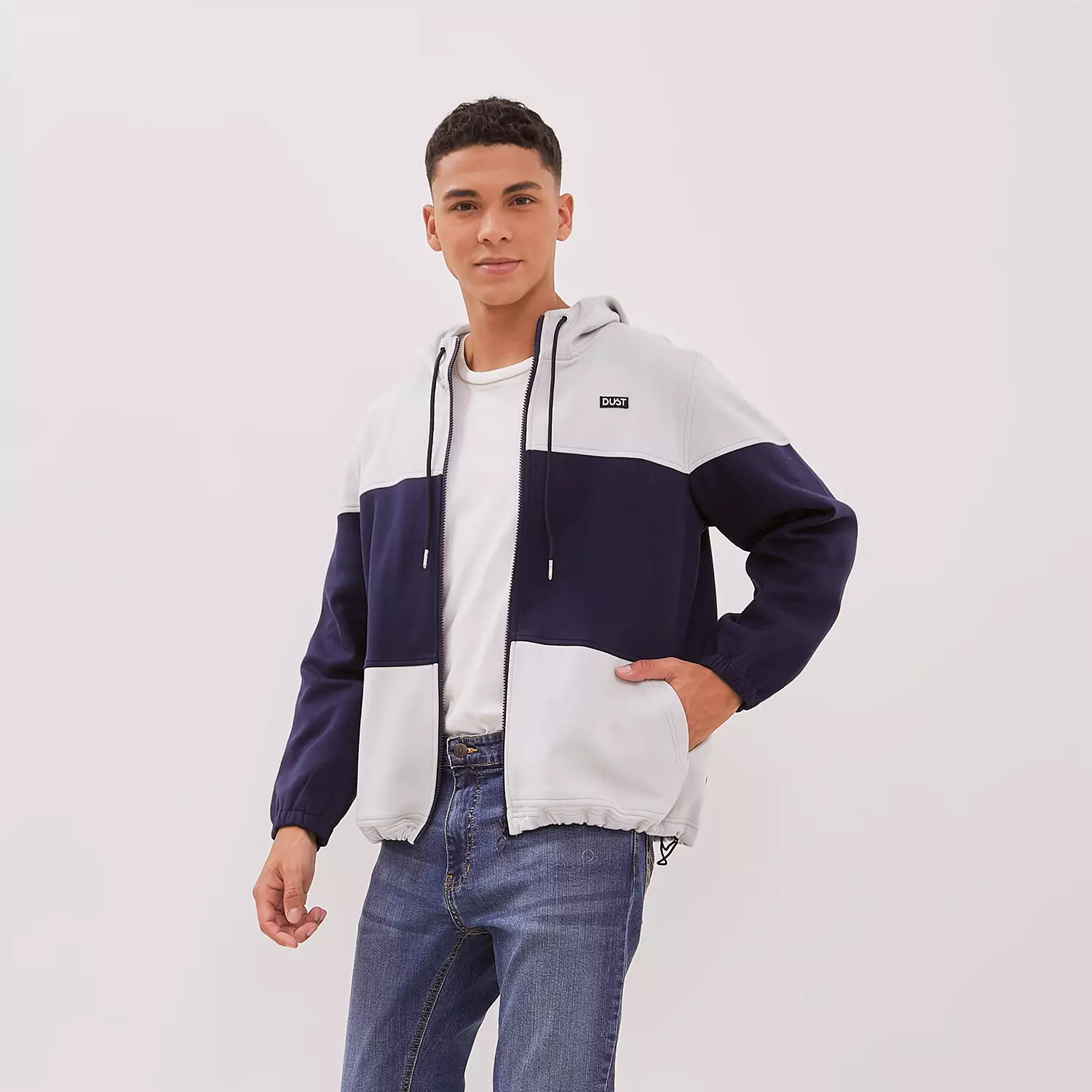 DUST Jaket Hoodie Unisex Color Blok Taka LT.Grey Navy (D.5403-U)