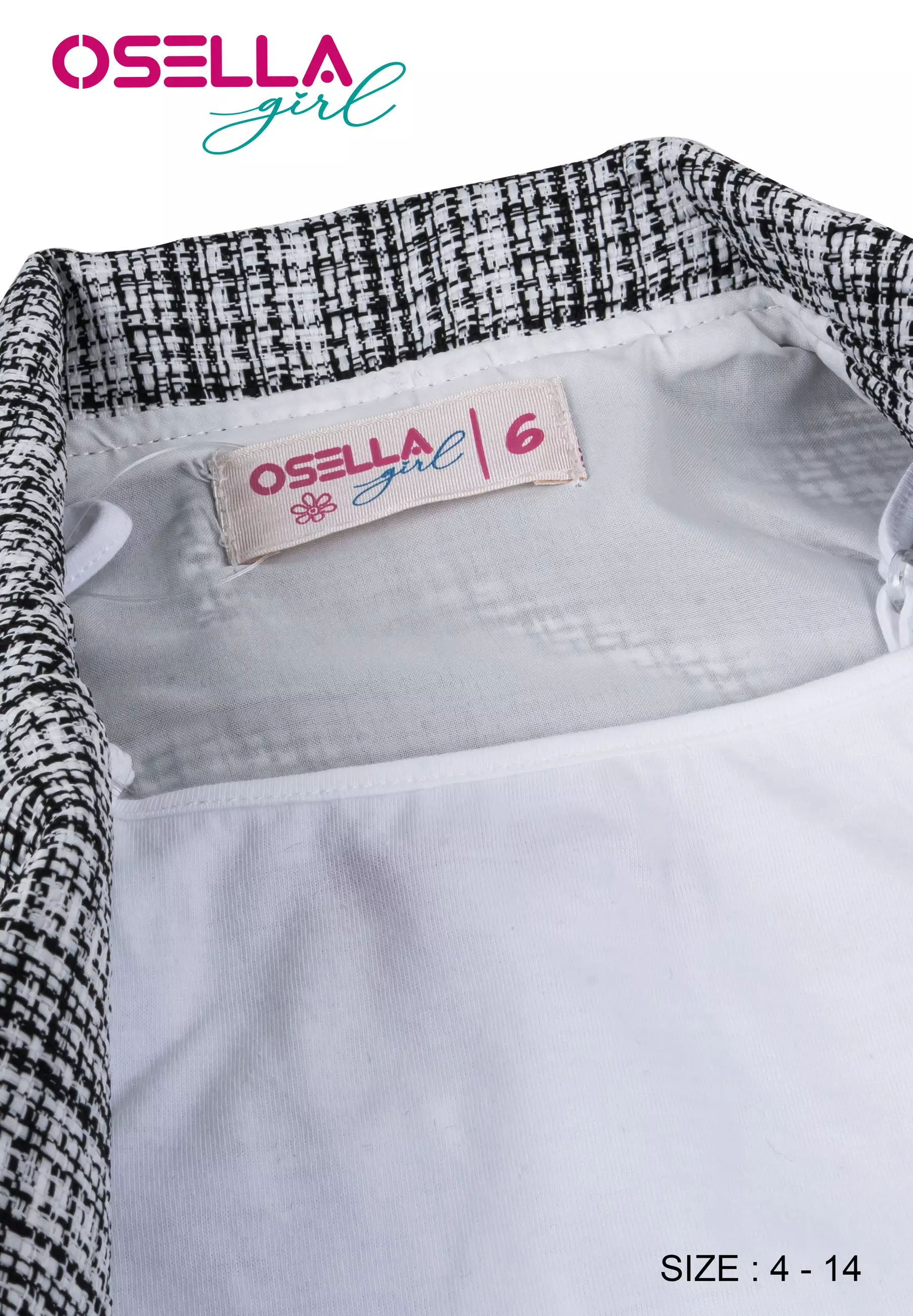 [NEW] Osella Kids Short Sleeve Tweed Look Blazer In Black And White Pattern With Additional Tanktop 2361400801 | Blazer Lengan Pendek Anak Perempuan