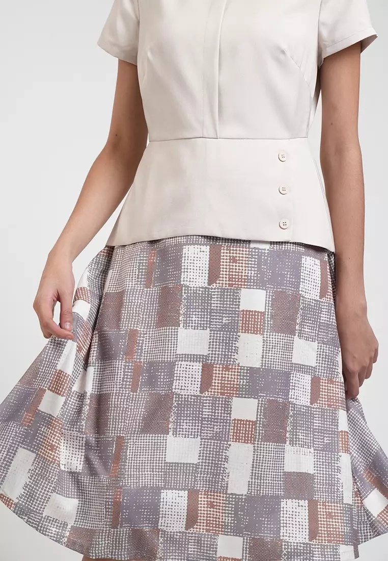 Mary Jane Geometric Print Collared A-Line Dress
