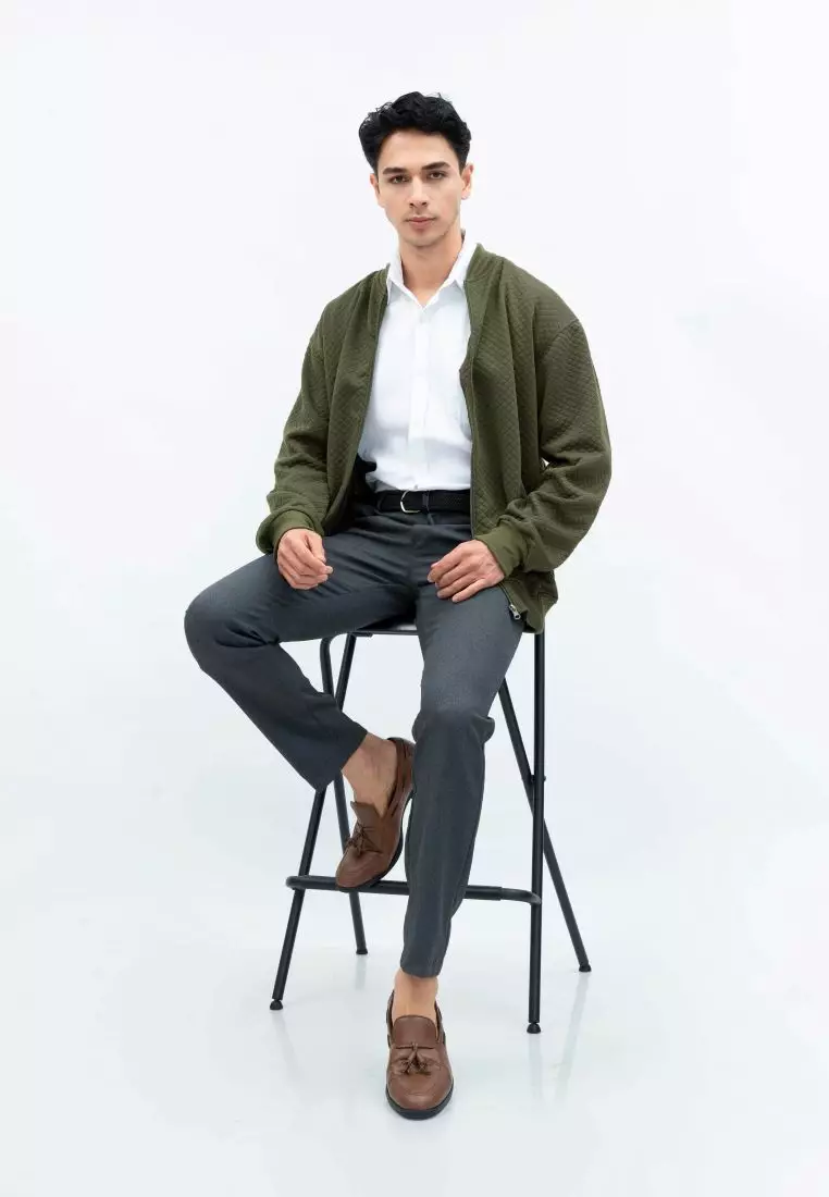 Houseofcuff Jaket Katun Outer Bomber Smart Casual Hijau Army