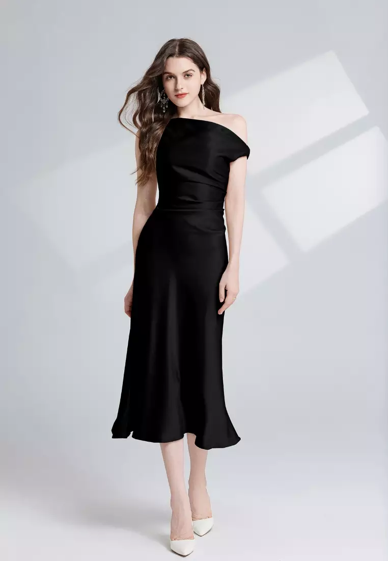 New French-style chic and stylish slim-fit solid color dress CA26022406BK