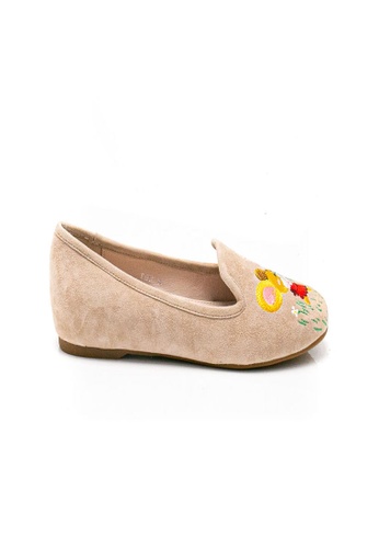 Elisa Litz beige MOUSE FLORAL EMBROIDERY LOAFERS - BEIGE 7C260SHD170799GS_1