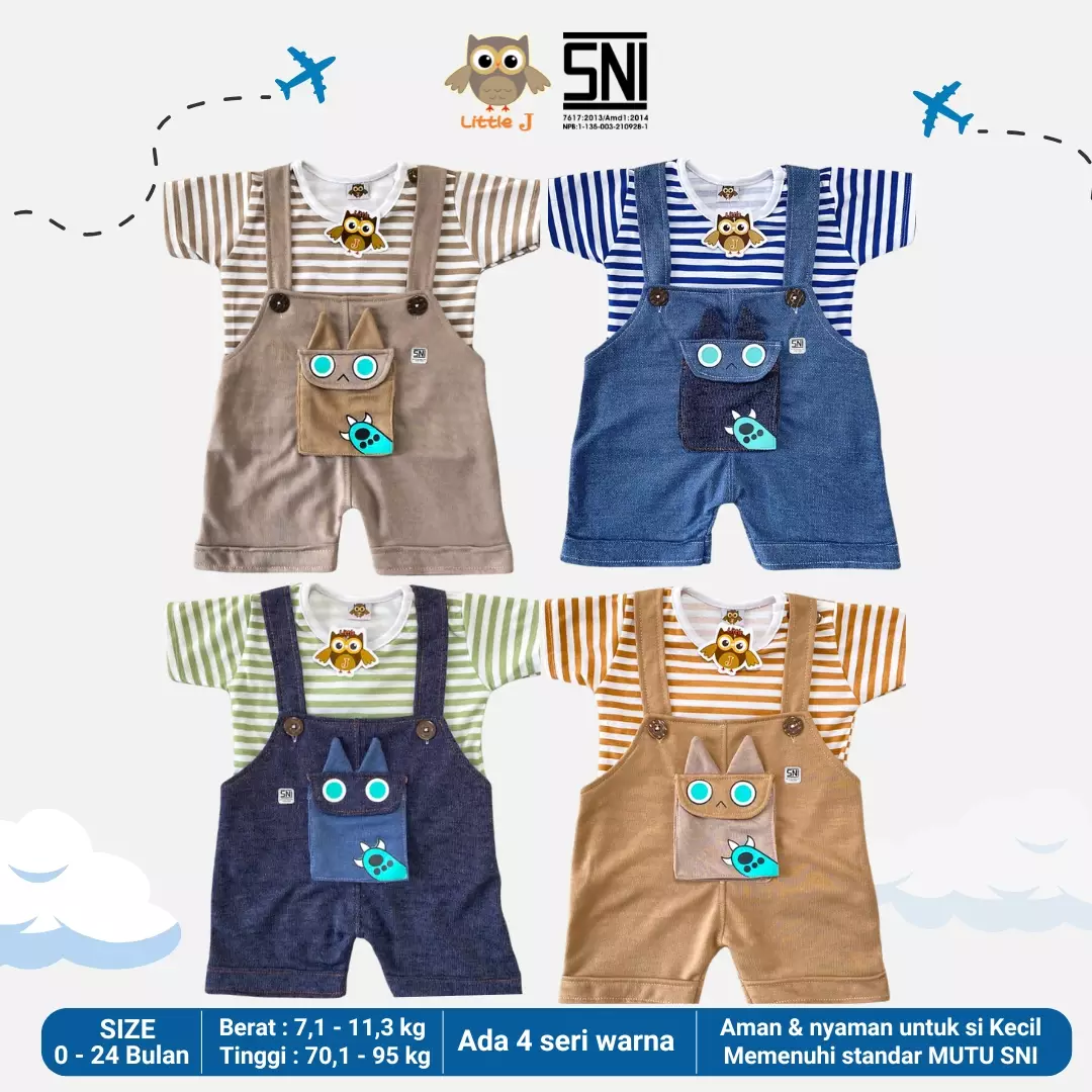 Little J - Setelan Baju Salur Baju Kodok Anak Overall Gambar Lucu Fashion Anak Laki laki Anak Perempuan umur 1 Tahun Bersertifikasi SNI