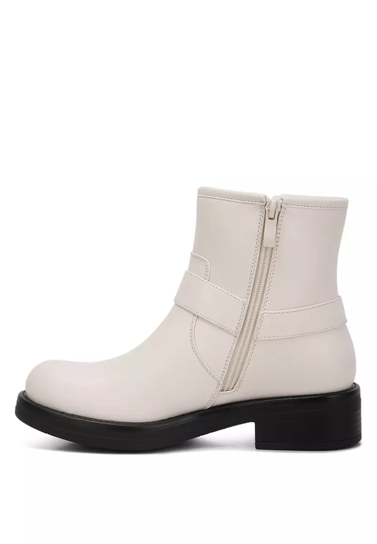 White hot sale buckle booties