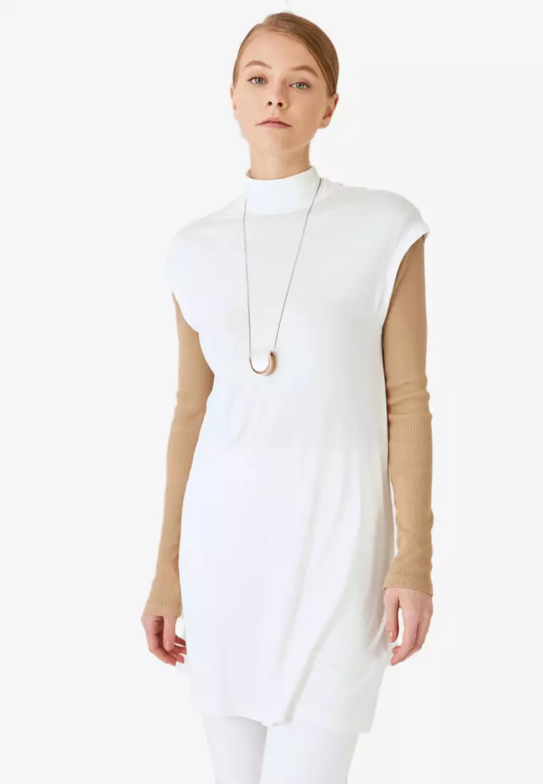 White deals mock neck