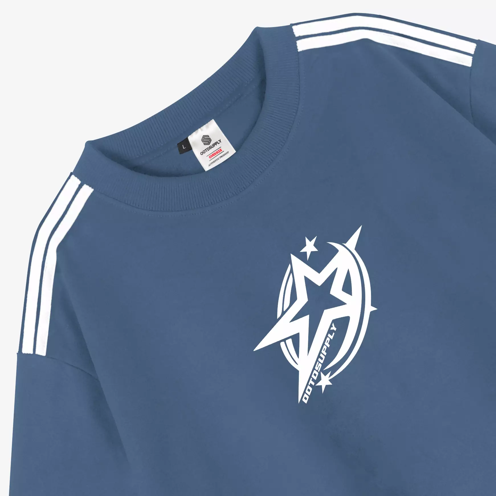 OOTDSUPPLY Oversized Equinox Light Grey & Steel Blue l Oversize Tshirt | Kaos Baby Terry OVZBT002