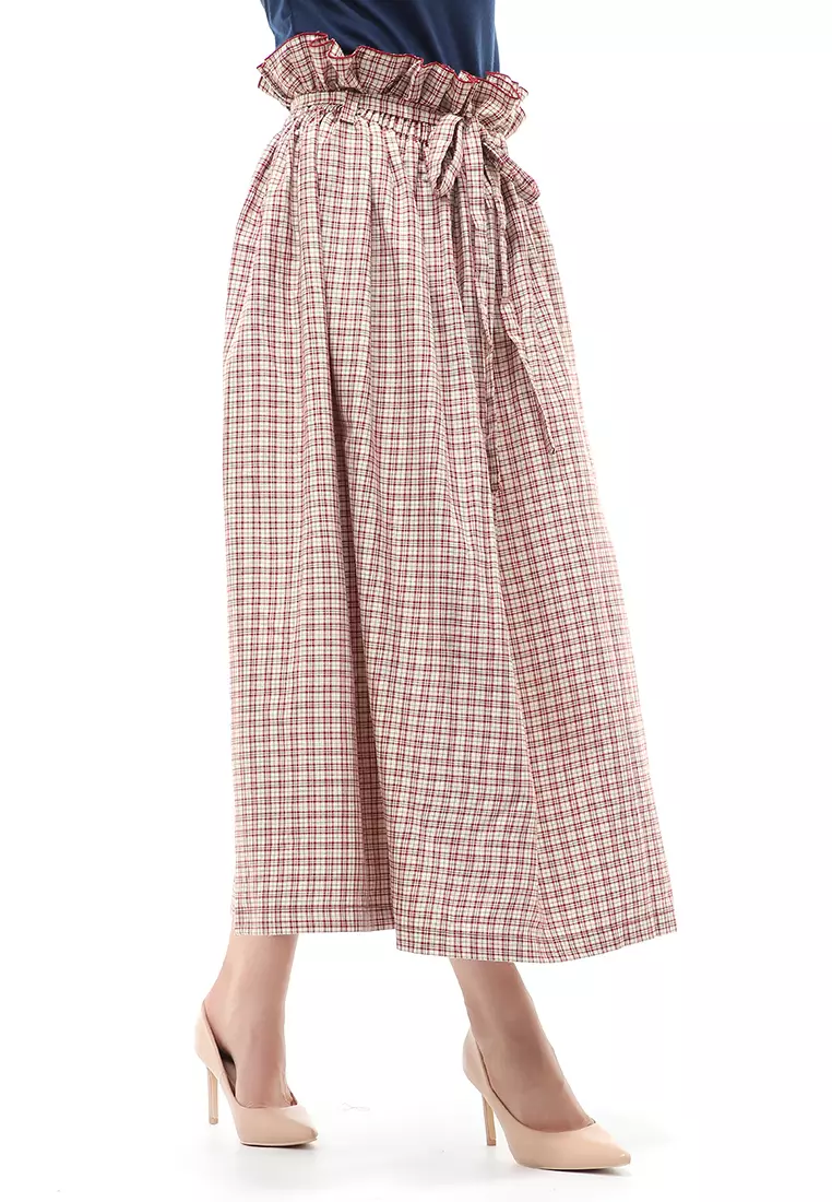 Amel Long Skirt Bawahan Wanita Motif Kotak-Kotak Regular Fit - Crimson