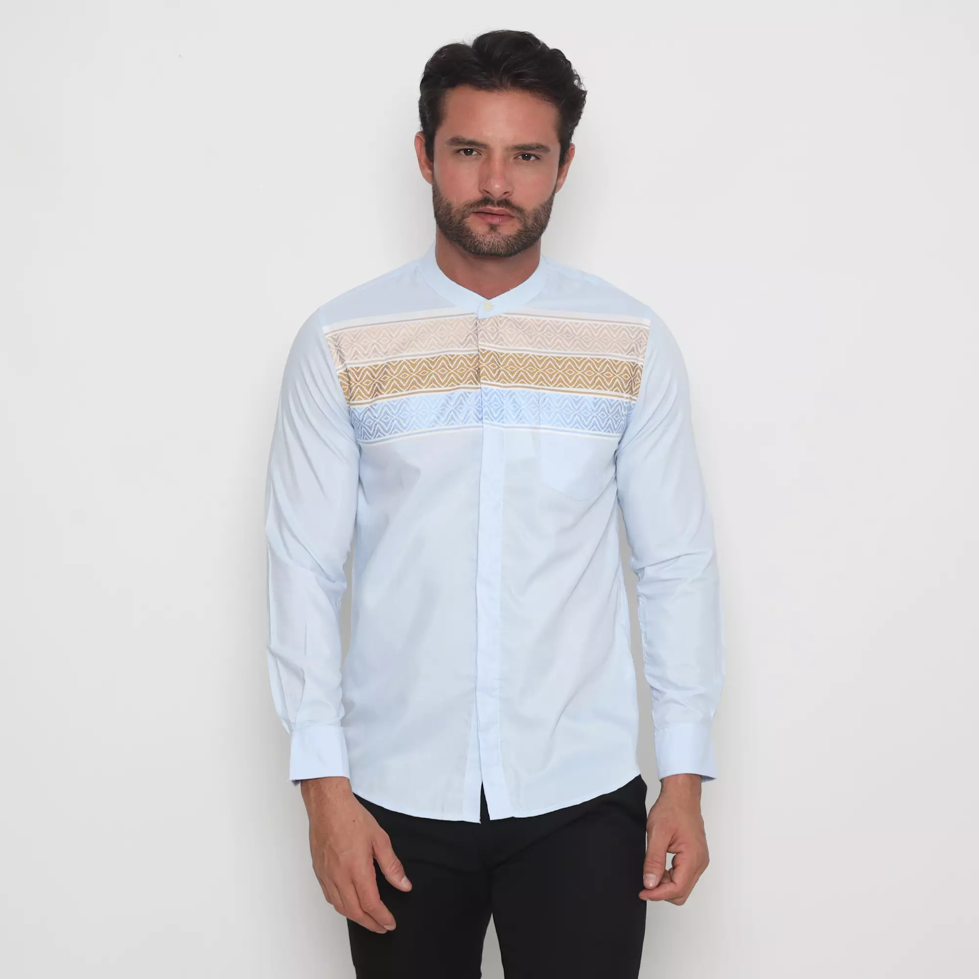 Platini Kemeja Pria Koko Shanghai Lengan Panjang Biru 961201