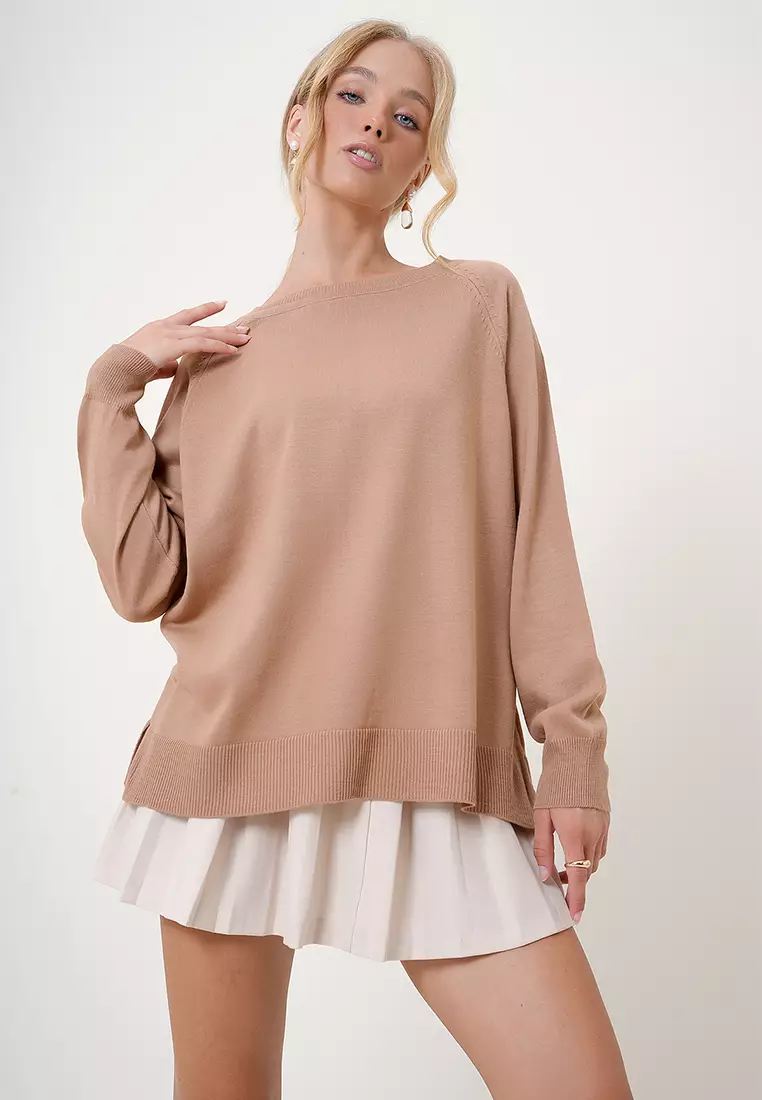 船領側開衩垂墜針織毛衣