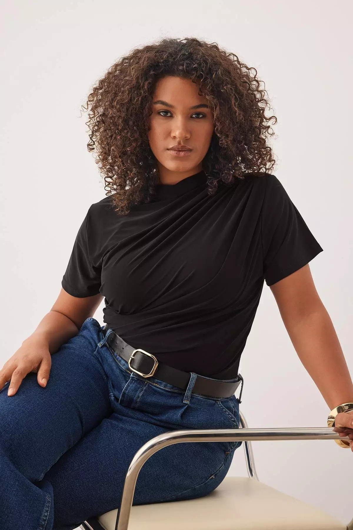 Black Sandy Knitted Plus Size Blouse