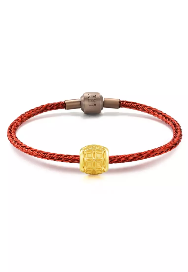 999 24K Solid Gold Lucky Fortune Coin Charm 86339C (Bracelet not included)