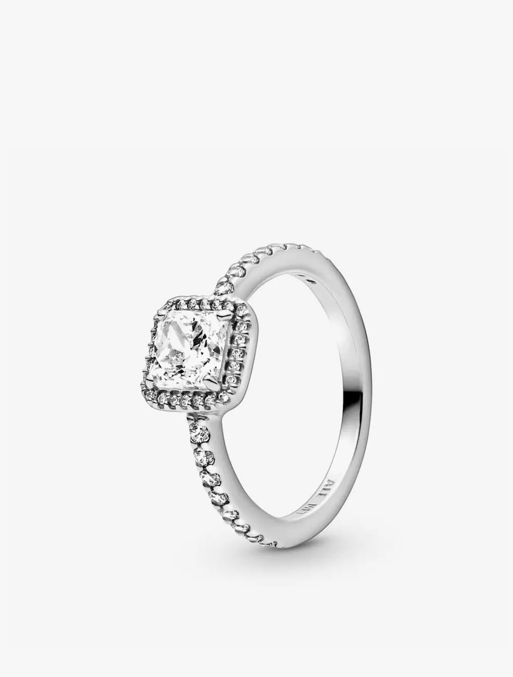 Square sterling silver ring with clear cubic zirconia
