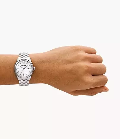 Emporio Armani Three-Hand Date Silver -Tone Stainless Steel Watch - AR11614