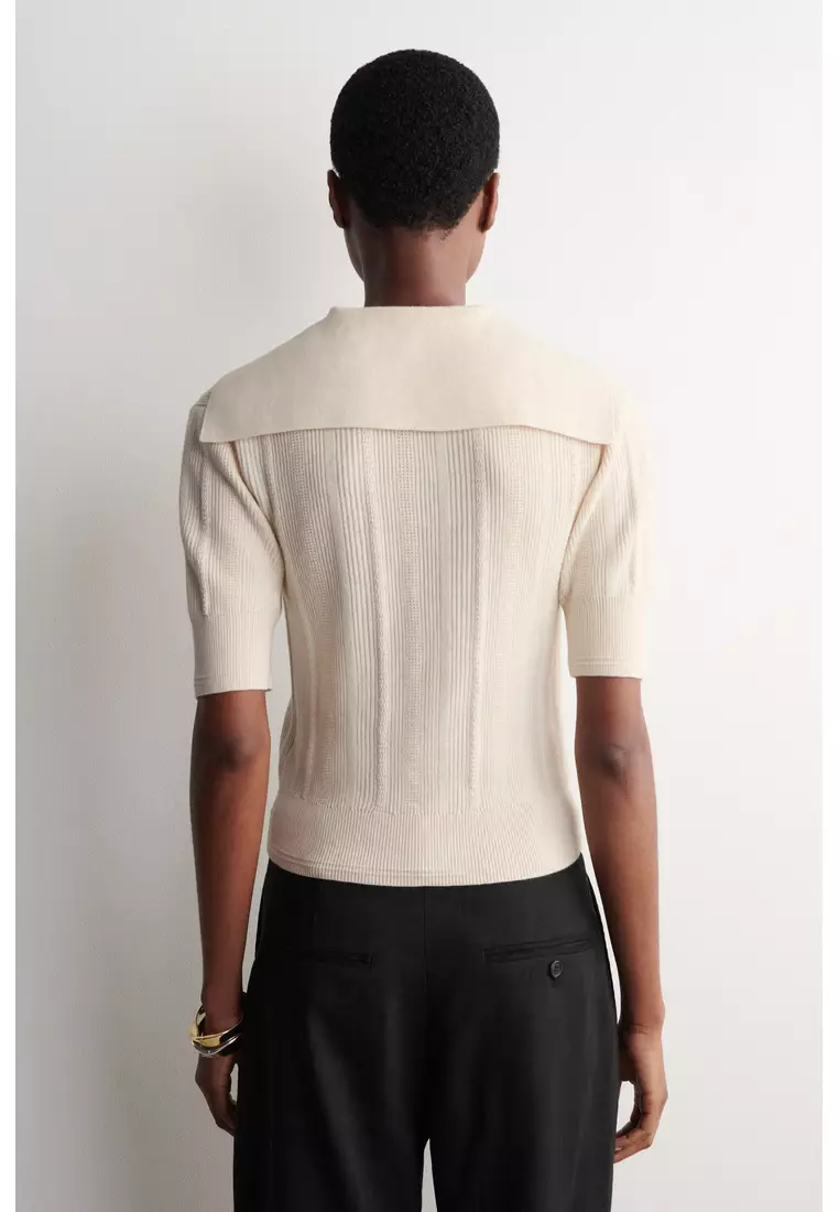 SAILOR-COLLAR WOOL POLO TOP