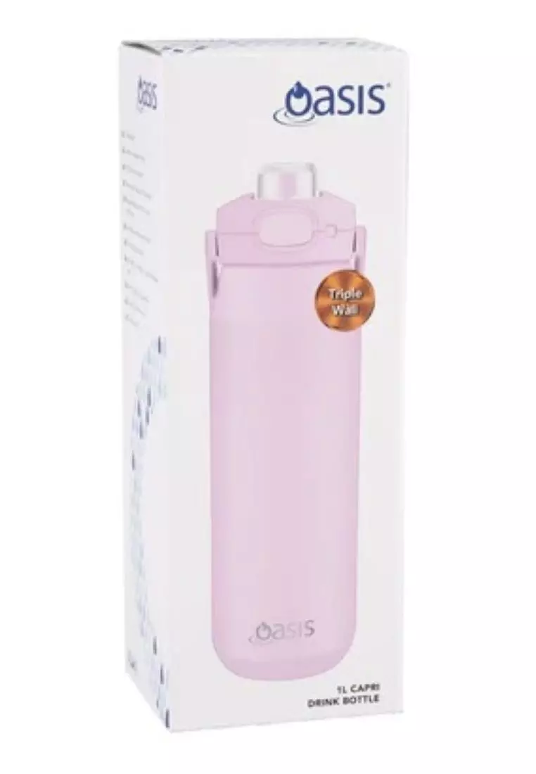 Oasis Ceramic Stainless Steel Triple Wall Capri Quick Release Drink Bottle 1L - Pink Lemonade