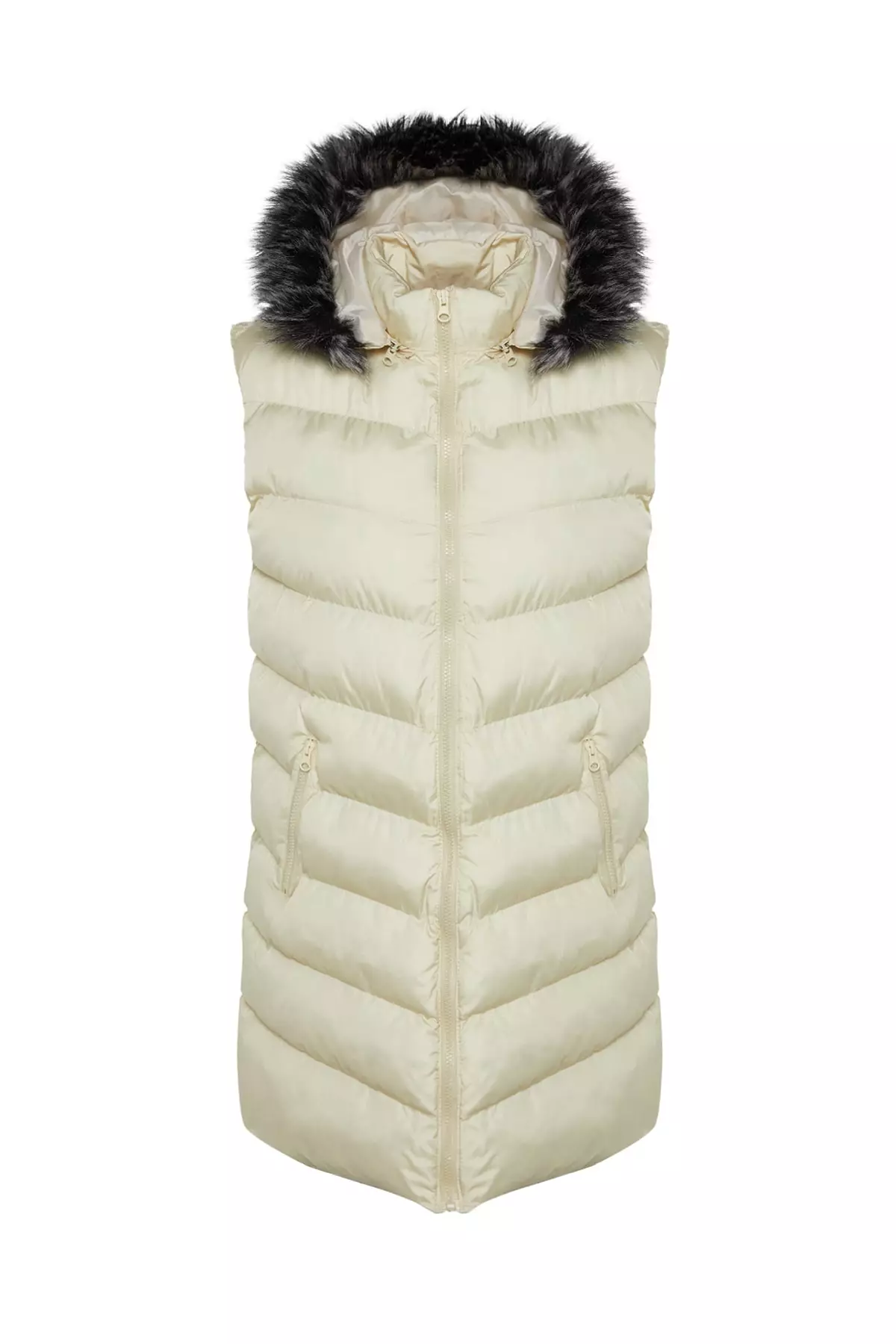 White vest with clearance fur hood