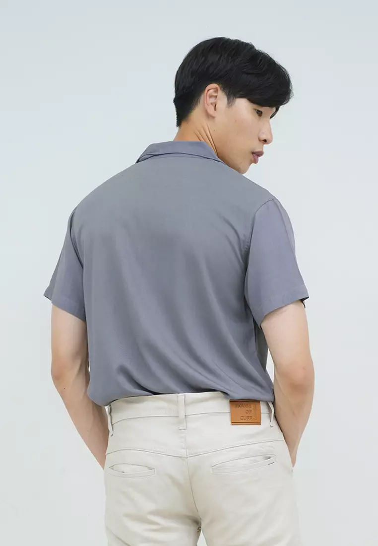 Kemeja bowling shirt pria lengan pendek grey houseofcuff